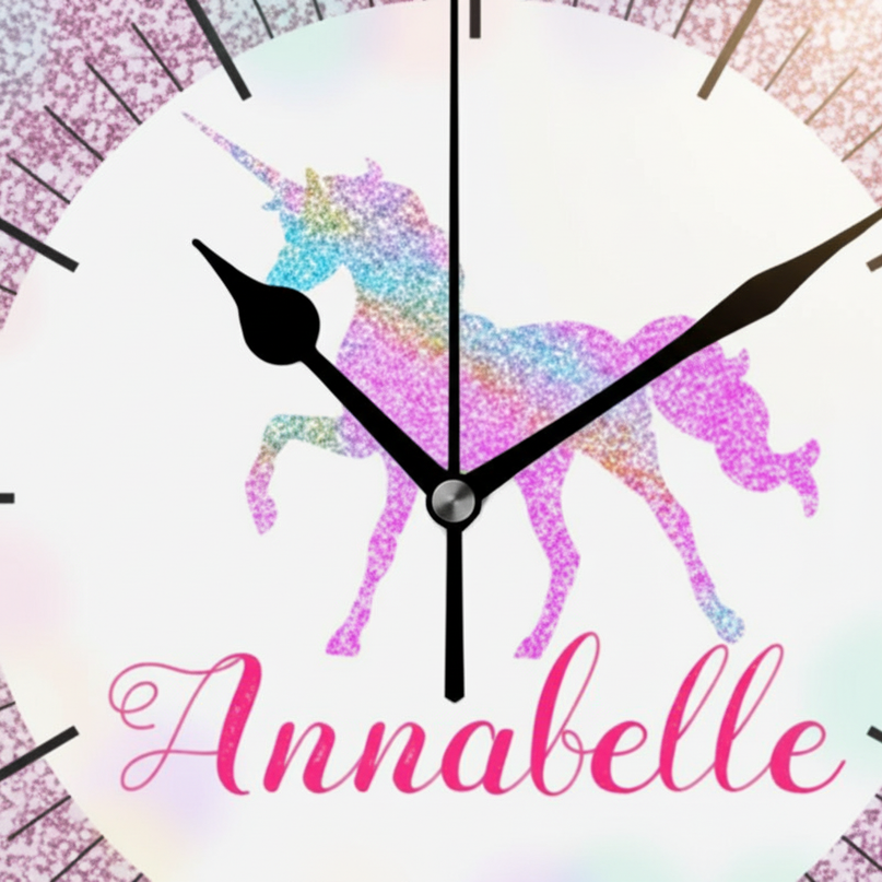 unicorn wall clock for girls bedroom - detail