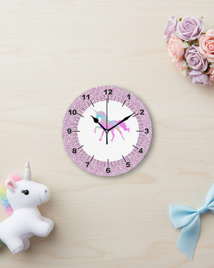 unicorn wall clock for girls bedroom - flat-lay