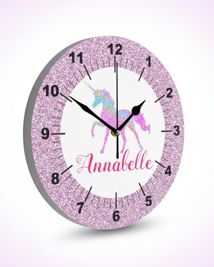 unicorn wall clock for girls bedroom - white-bg
