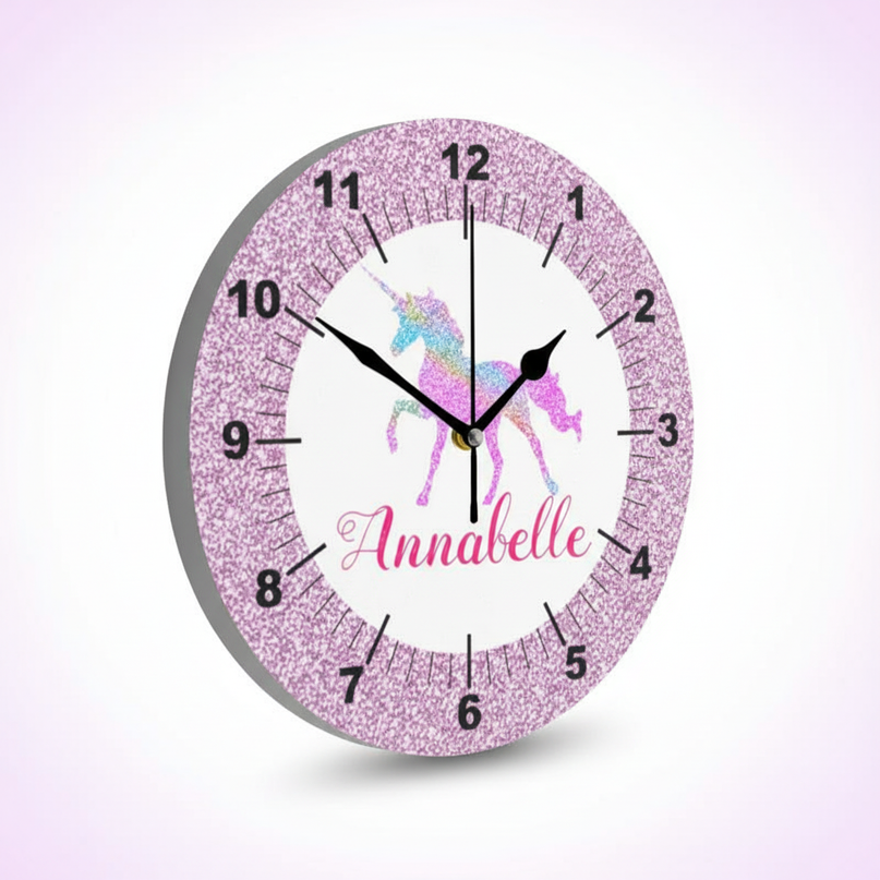 unicorn wall clock for girls bedroom - white-bg