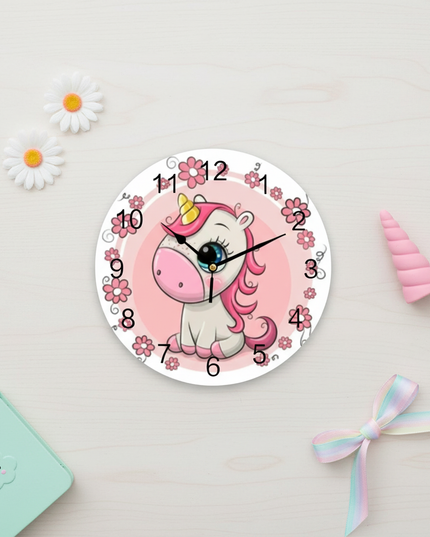 unicorn wall clock for girls - flat-lay