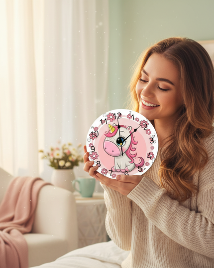 unicorn wall clock for girls - in-use