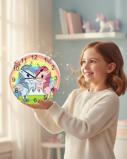 unicorn wall clock for girls room - in-use