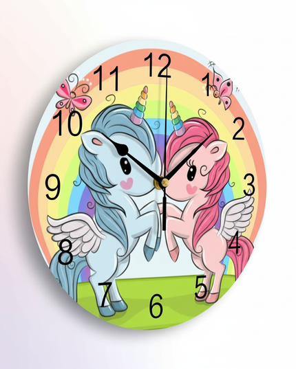 unicorn wall clock for girls room - white-bg