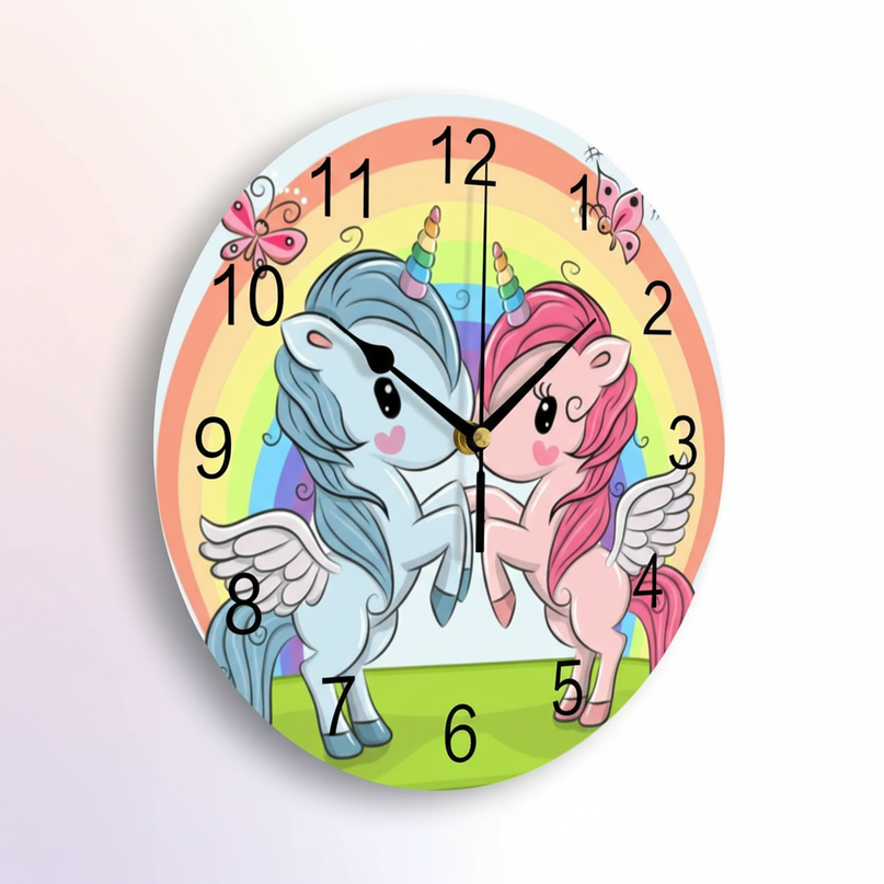 unicorn wall clock for girls room - white-bg
