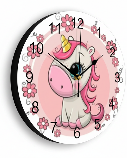 unicorn wall clock for girls - white-bg