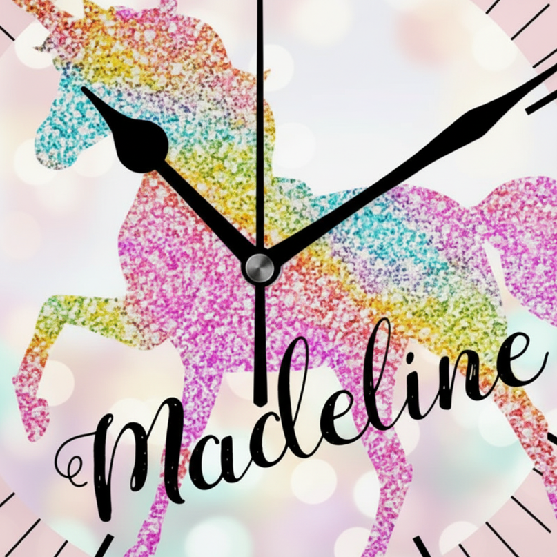 unicorn wall clock for kids room - detail