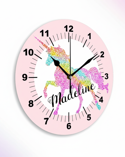 unicorn wall clock for kids room - white-bg