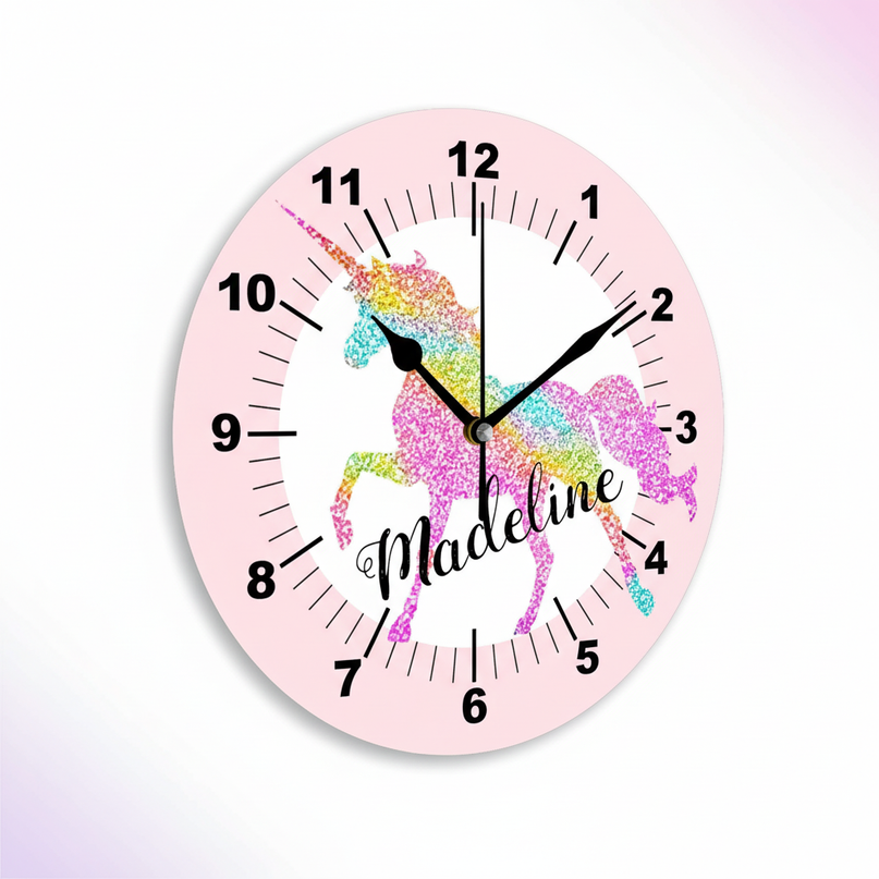 unicorn wall clock for kids room - white-bg