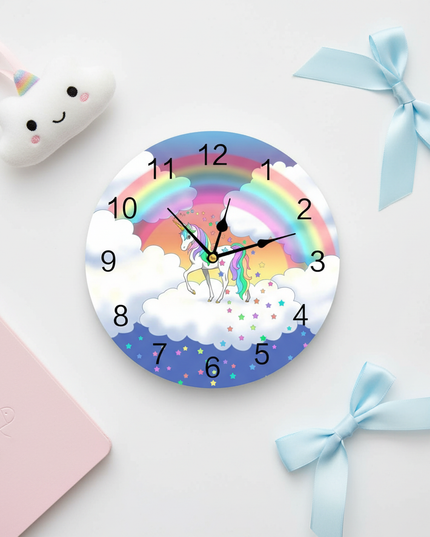unicorn wall clock for living room - flat-lay