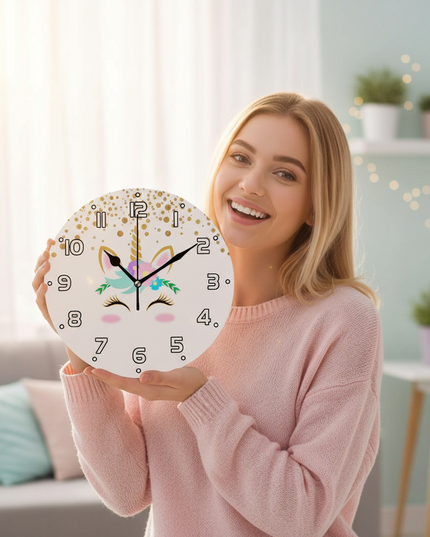 unicorn wall clock gold glitter - in-use