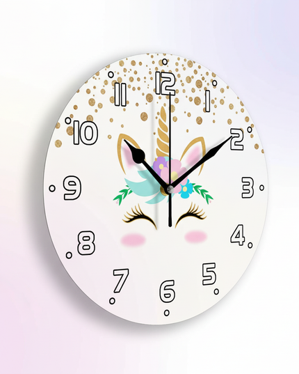 unicorn wall clock gold glitter - white-bg