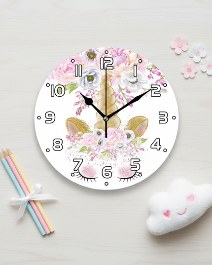 unicorn wall clock nursery decor - flat-lay