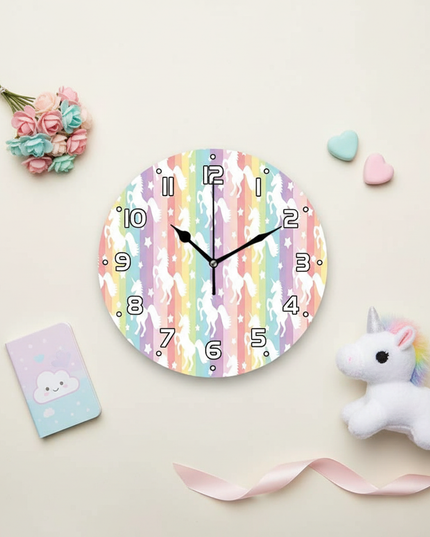 unicorn wall clock pastel colors - flat-lay