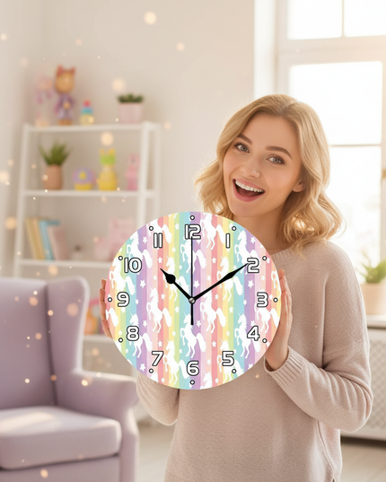 unicorn wall clock pastel colors - in-use