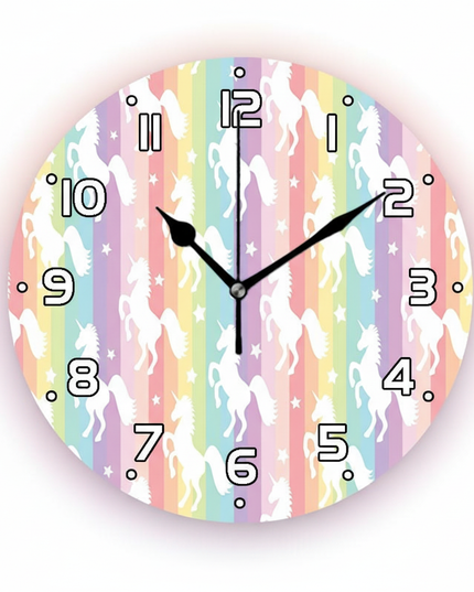 unicorn wall clock pastel colors - white-bg