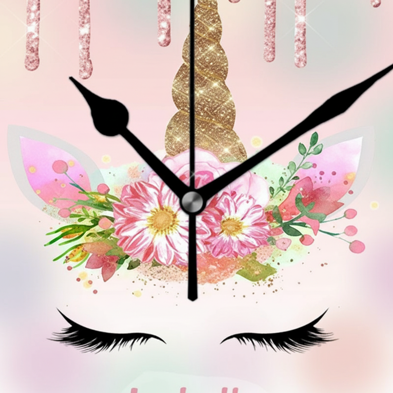 unicorn wall clock pink and gold - detail