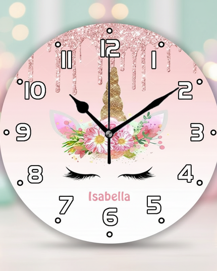unicorn wall clock pink and gold - lifestyle