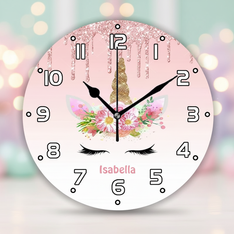 unicorn wall clock pink and gold - lifestyle