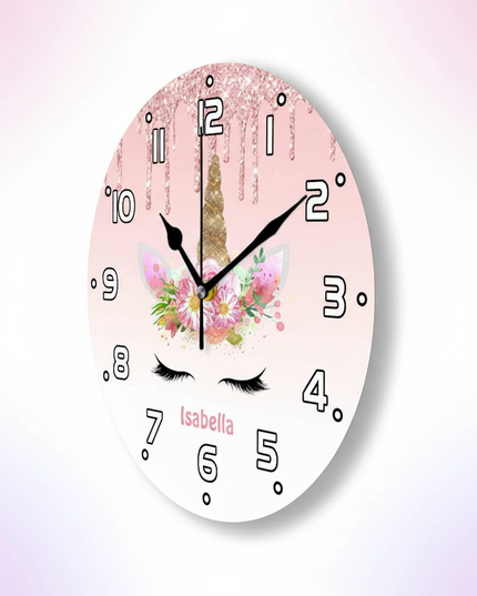 unicorn wall clock pink and gold - white-bg
