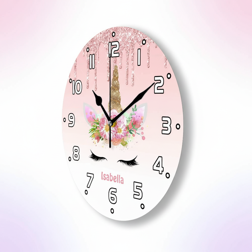 unicorn wall clock pink and gold - white-bg