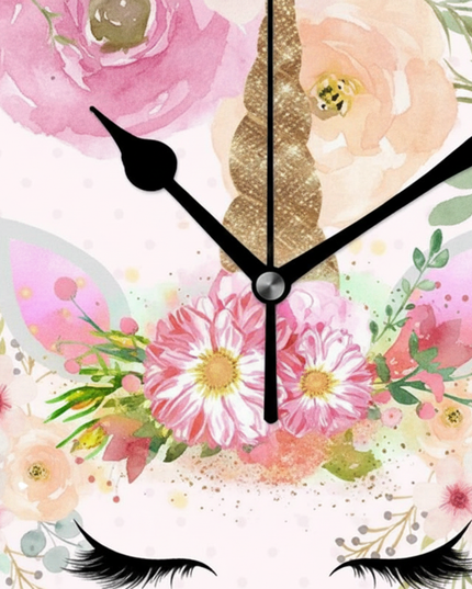 unicorn wall clock with flowers - detail
