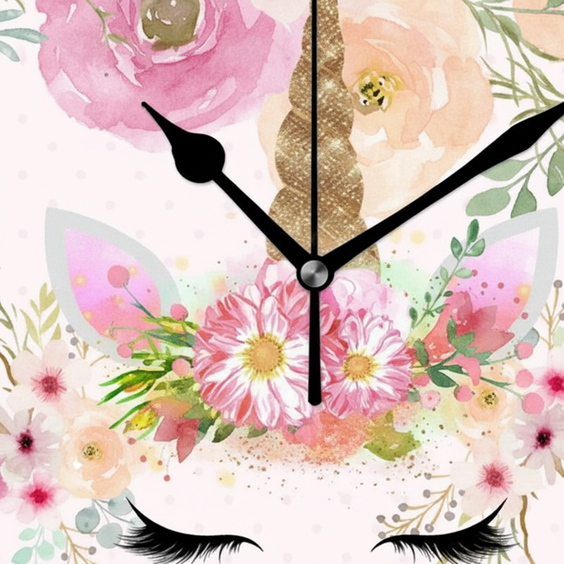 unicorn wall clock with flowers - detail