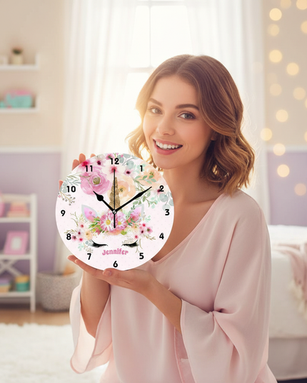 unicorn wall clock with flowers - in-use