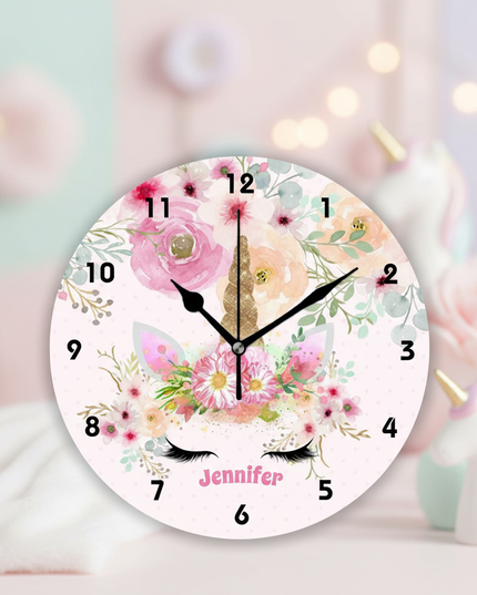 unicorn wall clock with flowers - lifestyle