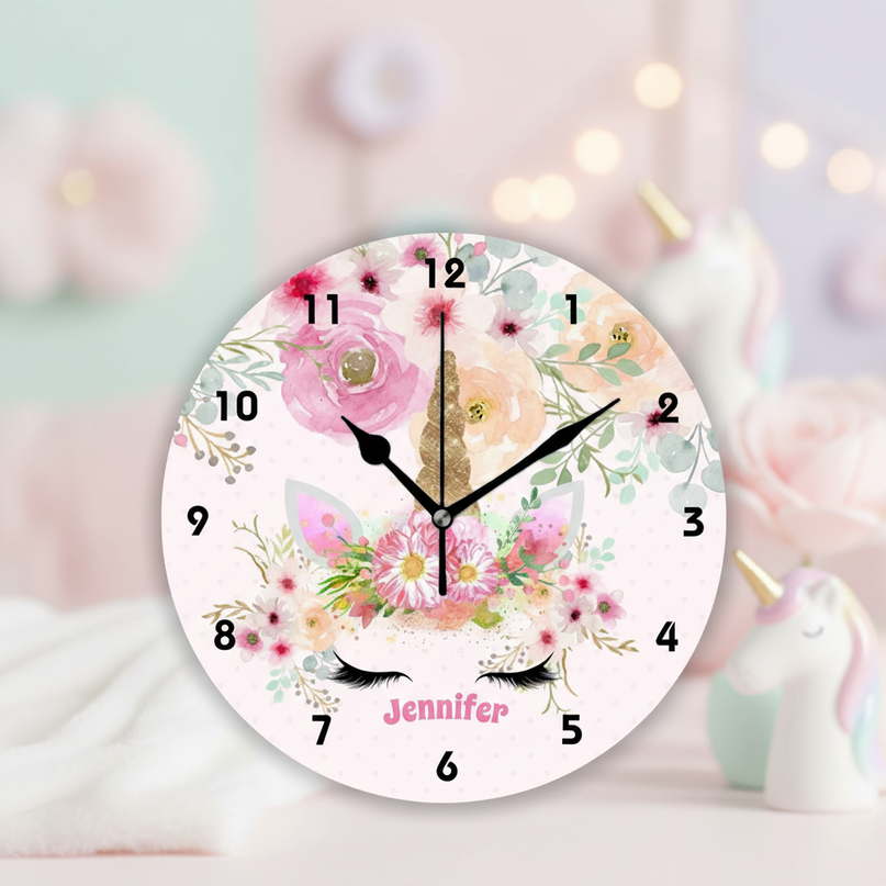 unicorn wall clock with flowers - lifestyle