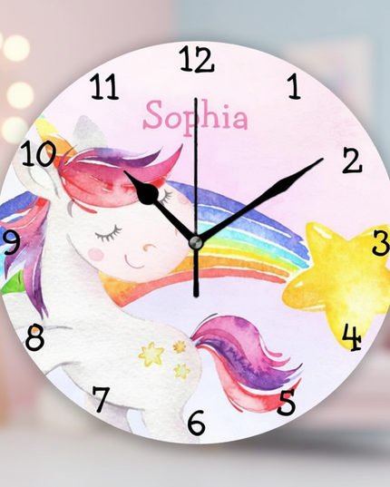 unicorn wall clock with rainbow - lifestyle