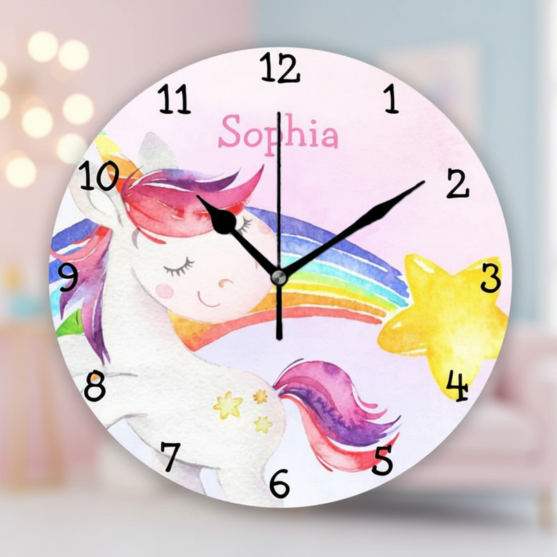 unicorn wall clock with rainbow - lifestyle