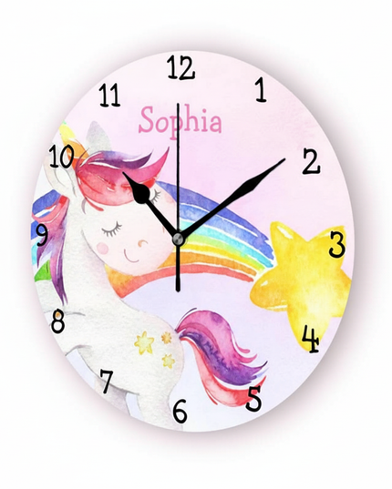 unicorn wall clock with rainbow - white-bg