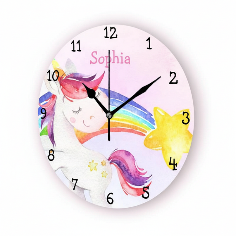 unicorn wall clock with rainbow - white-bg