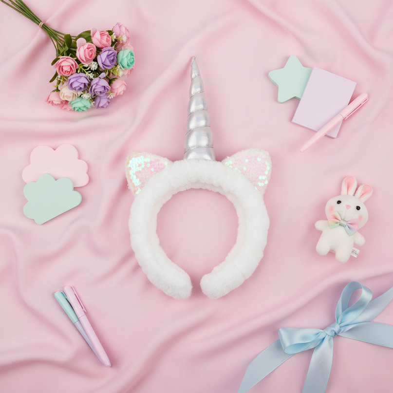 unicorn wash face headband - flat-lay