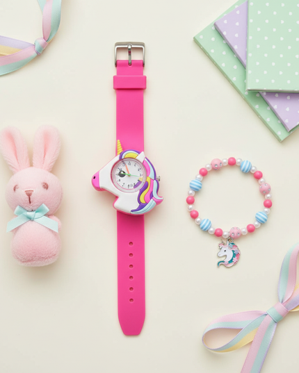 unicorn watch and bracelet set - flat-lay