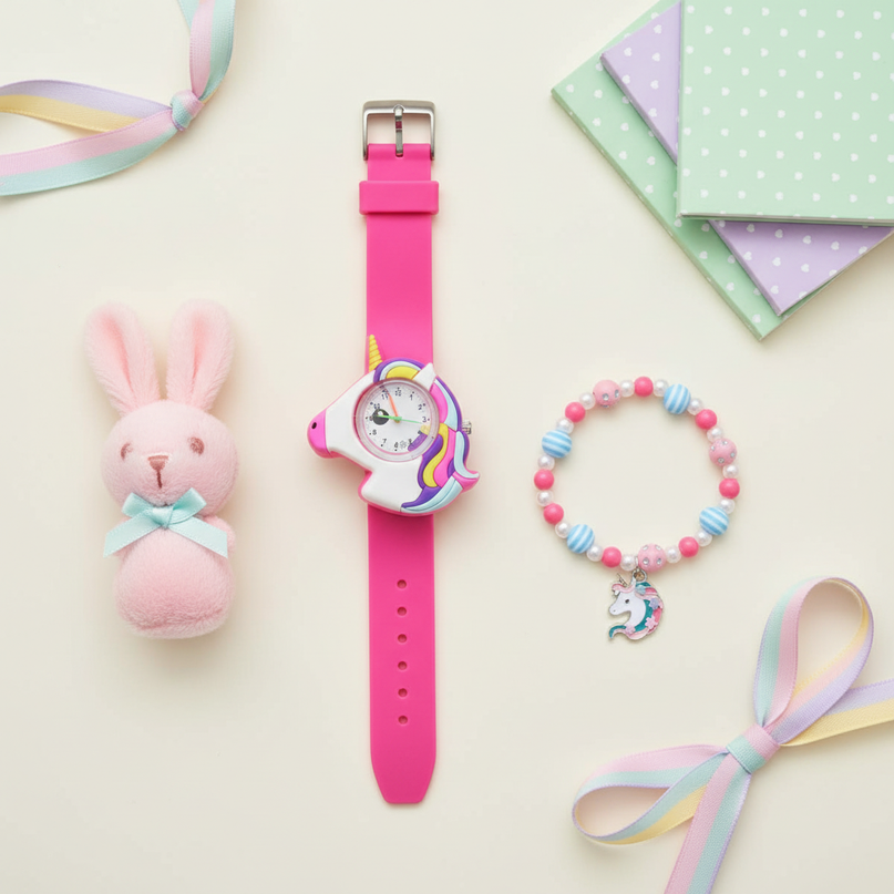 unicorn watch and bracelet set - flat-lay