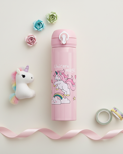 unicorn water bottle gift set - flat-lay