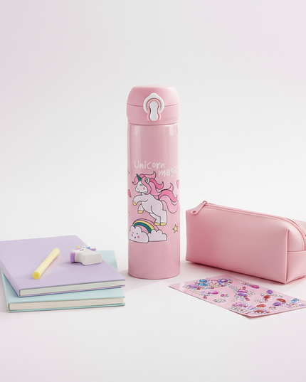 unicorn water bottle gift set - white-bg