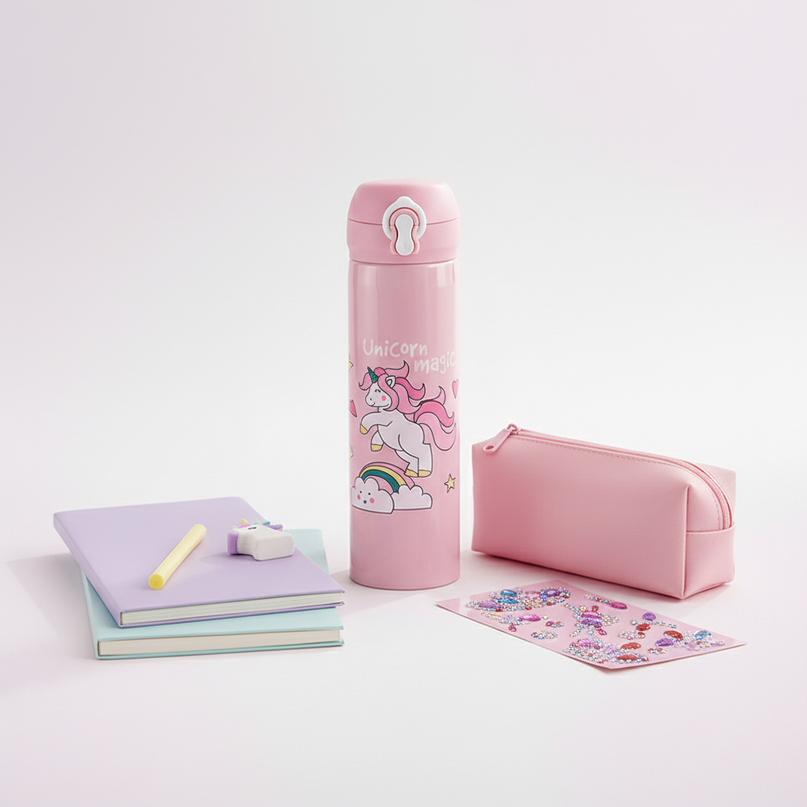 unicorn water bottle gift set - white-bg