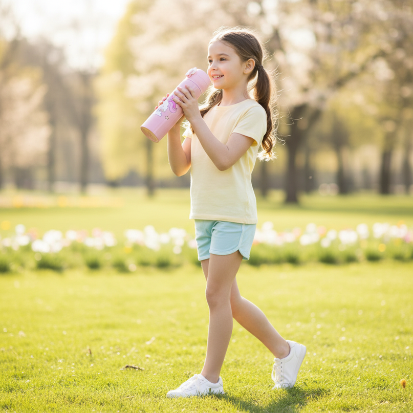 unicorn water bottle girls - in-use