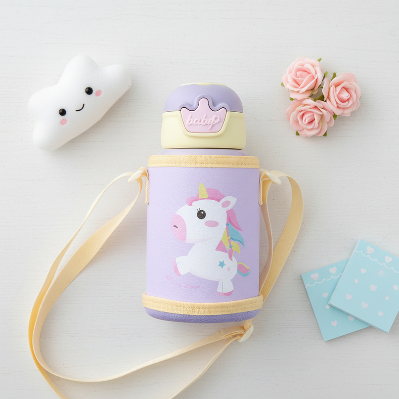 unicorn water bottle handle - flat-lay
