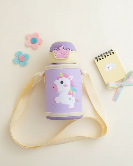 unicorn water bottle kids - flat-lay