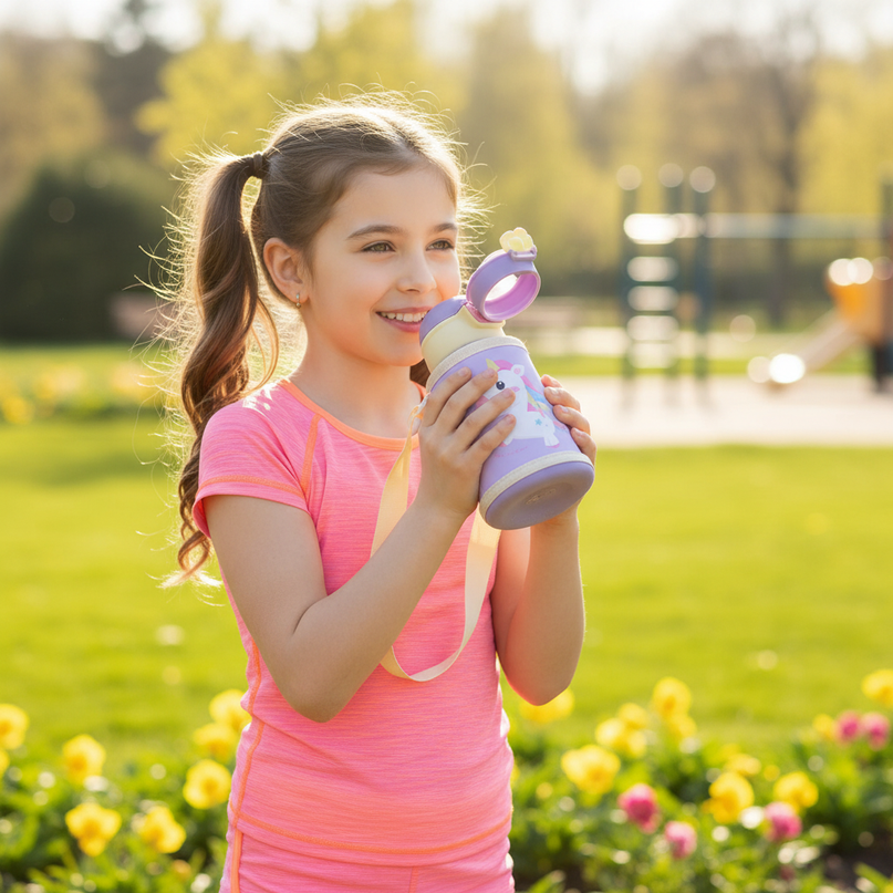 unicorn water bottle kids - in-use