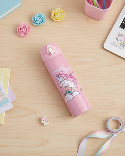 unicorn water bottle school - flat-lay