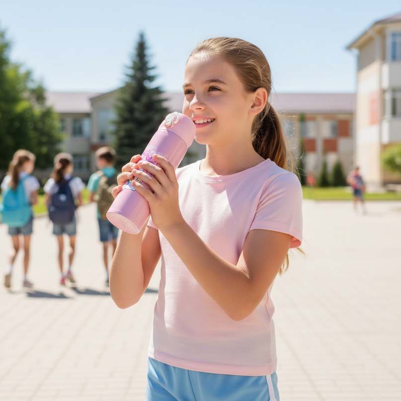 unicorn water bottle school - in-use
