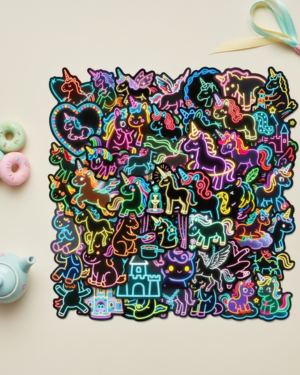 unicorn water bottle stickers - flat-lay