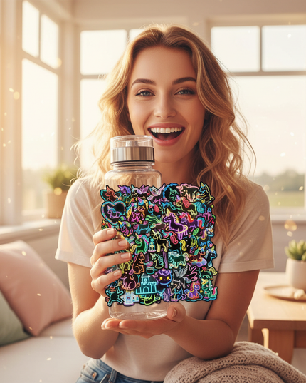 unicorn water bottle stickers - in-use