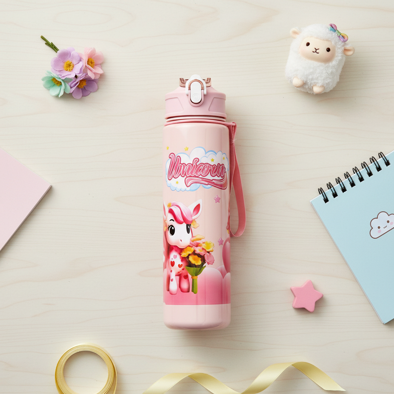 unicorn water bottle straw - flat-lay