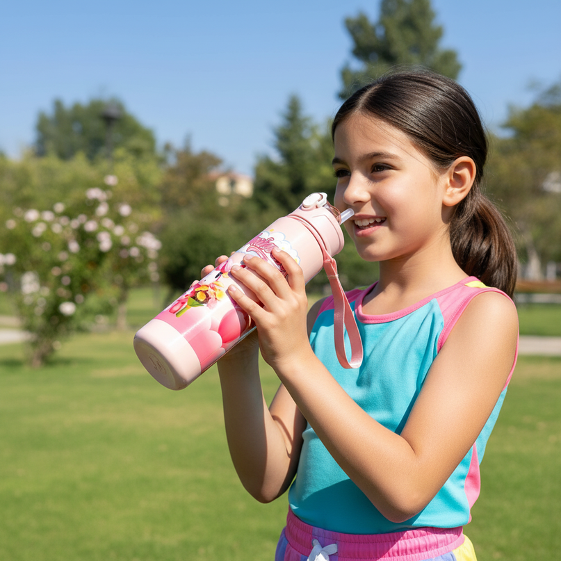 unicorn water bottle straw - in-use